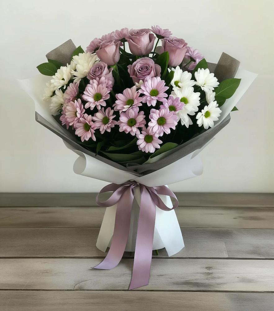 Букет цветов из: Хризантемы и Розы в Крапивинском