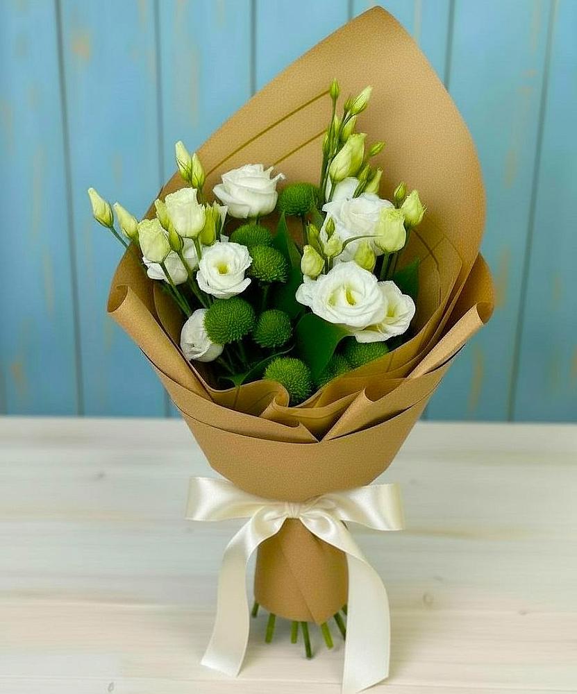 Букет цветов из: Хризантемы и Лизиантусы в Крапивинском