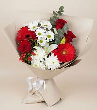 Букет цветов из:  Розы, Хризантемы, Герберы и Лилии в Крапивинском