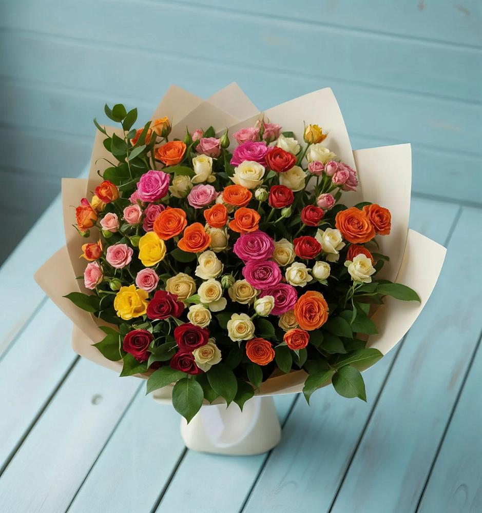 Букет Микс из разноцветных кустовых роз в Крапивинском