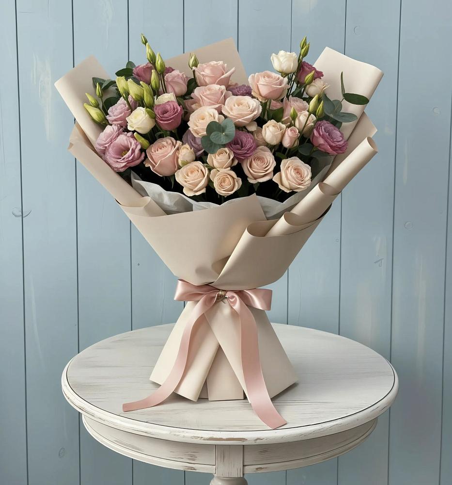 Букет цветов из: Розы и Лизиантусы в Крапивинском