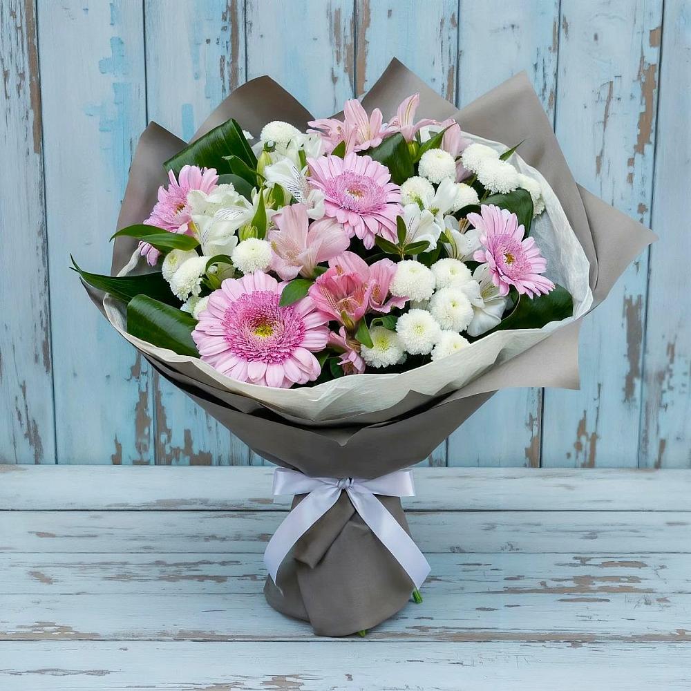 Букет цветов из: Герберы, Альстромерии и Хризантемы в Крапивинском